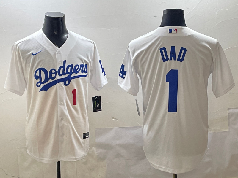 Men's Los Angeles Dodgers White #1 Dad Home Jersey